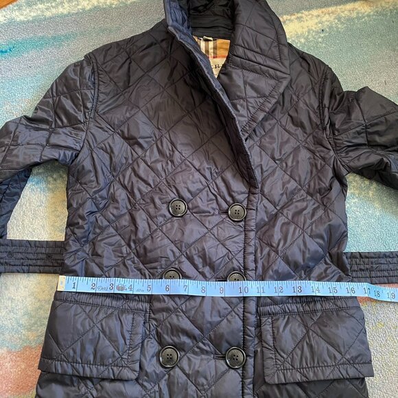 Burberry Quilted Double-Breasted Belted Trench Jacket Black Womens XS - Picture 10 of 17